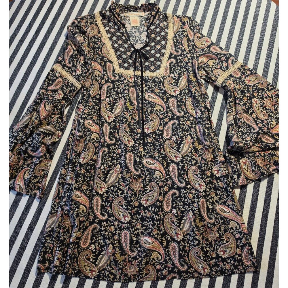 Flying Tomato bohemian mini dress with paisley print and velvet neck tie S